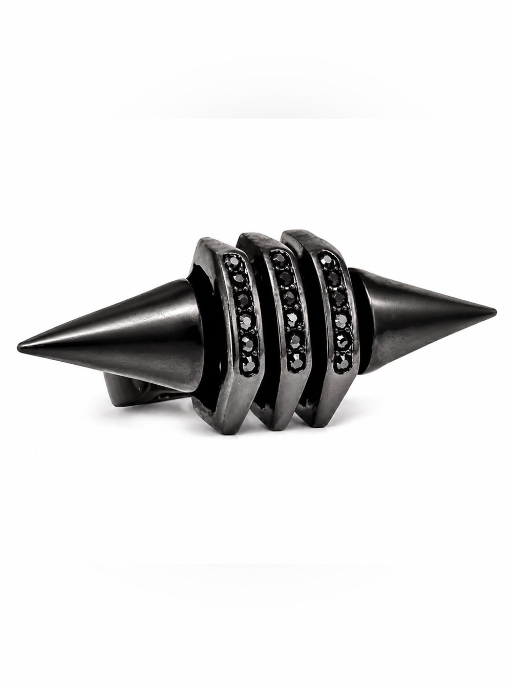NEW - Bold Edgy Black Gunmetal Pave Rhinestone Spike Ring by Sam Edelman - Sz 7